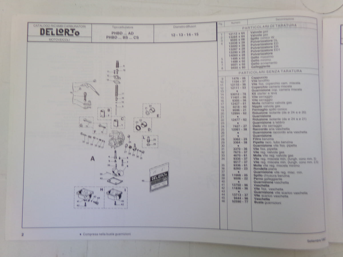 per dellorto motocicli ciclomotori scooter catalogo 12 ricambi carburatore spare part carburetor motorcycle 1997