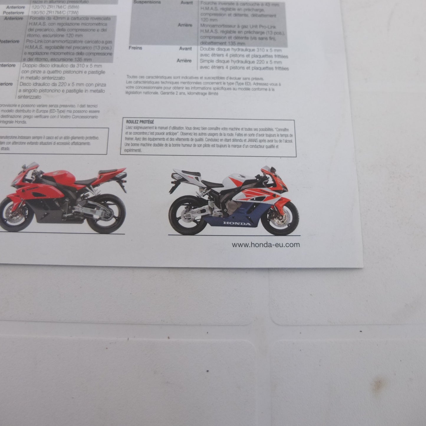 per moto honda cbr 1000 rr fireblade pubblicita depliant brochure