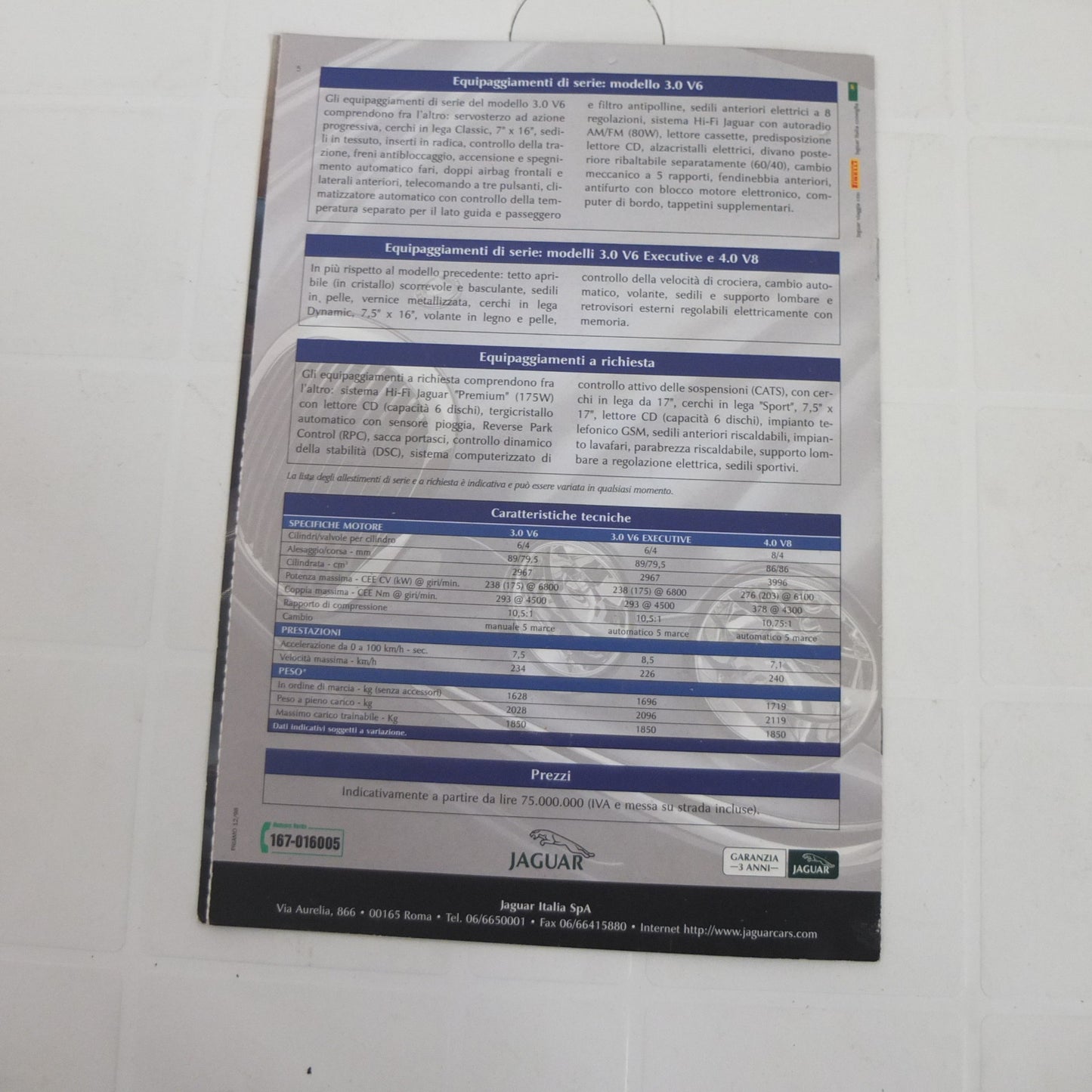 per jaguar s type 3.0 v6 4.0 v8 1999 opuscolo catalogo brochure depliant pubblicita