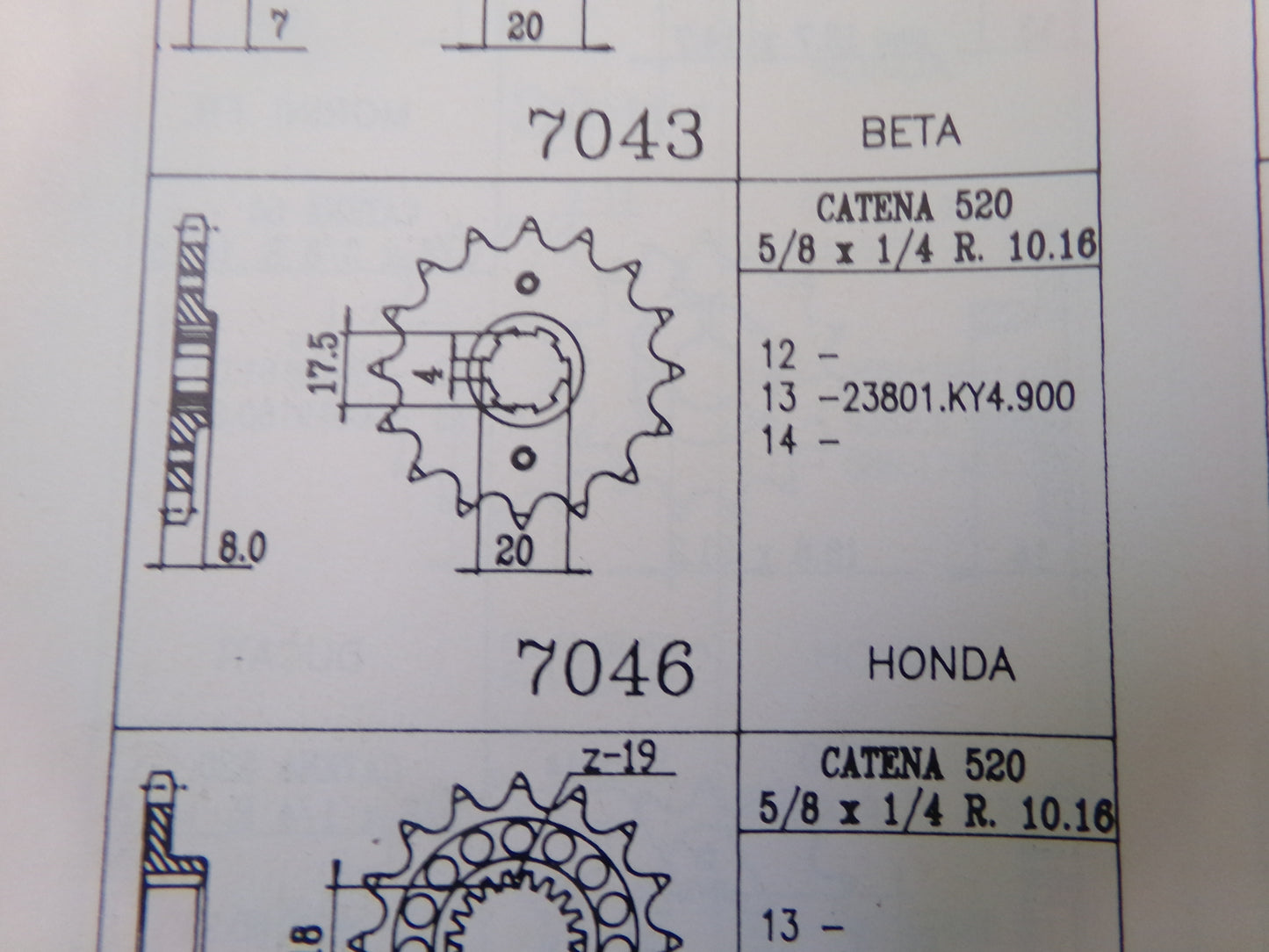 per moto honda nsr 125 1989 pignone catena z 13 passo 520 7046 23801-ky4-900