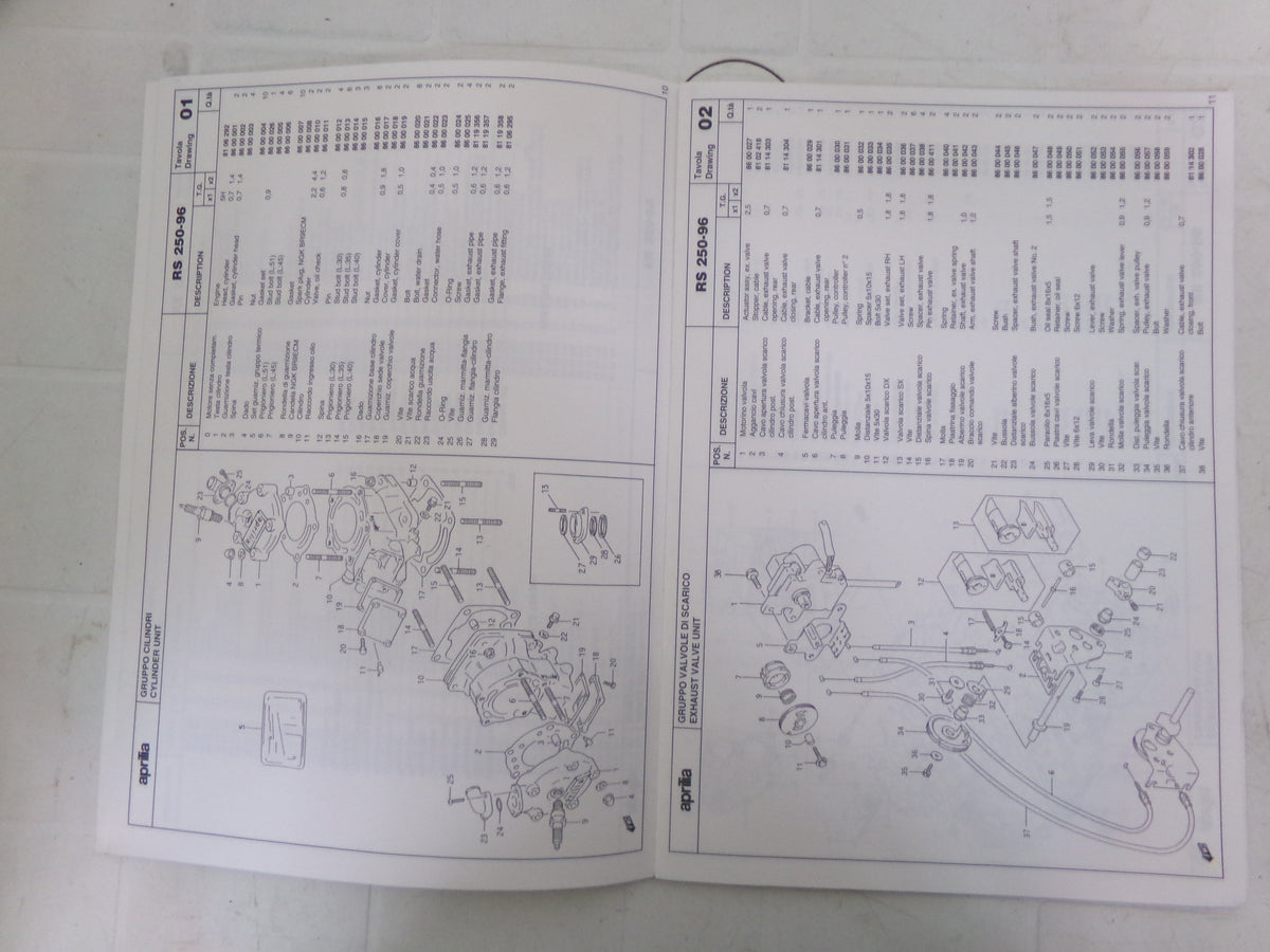 per moto aprilia rs 250 1996 catalogo ricambi spare parts catalogue rechanges ersatzeilkatalog
