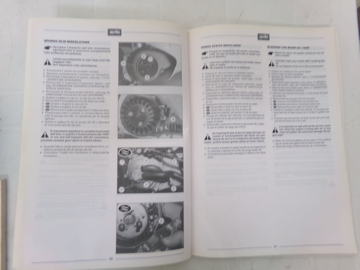 per scooter  aprilia sr 50 1997  manuale officina manauel de taller service and repair manual
