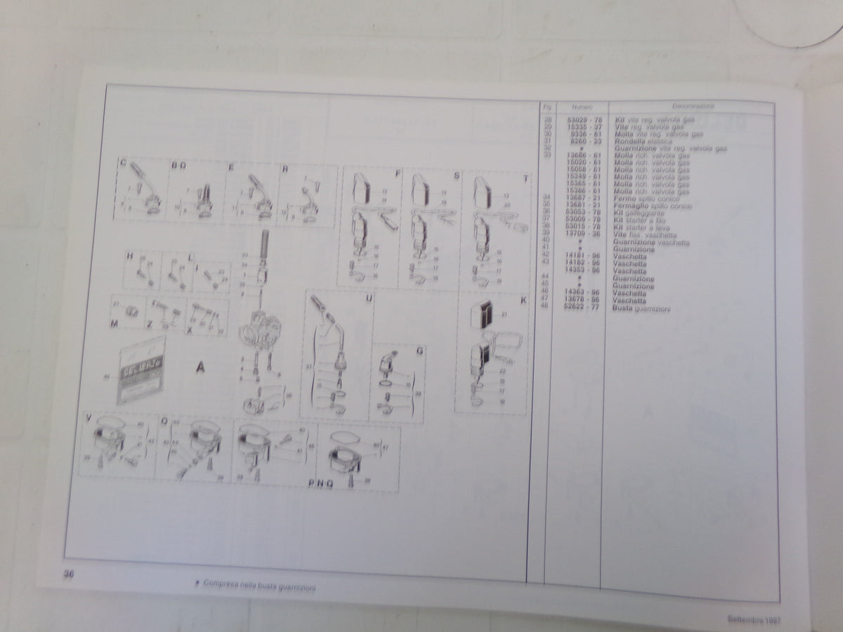 per dellorto motocicli ciclomotori scooter catalogo 12 ricambi carburatore spare part carburetor motorcycle 1997