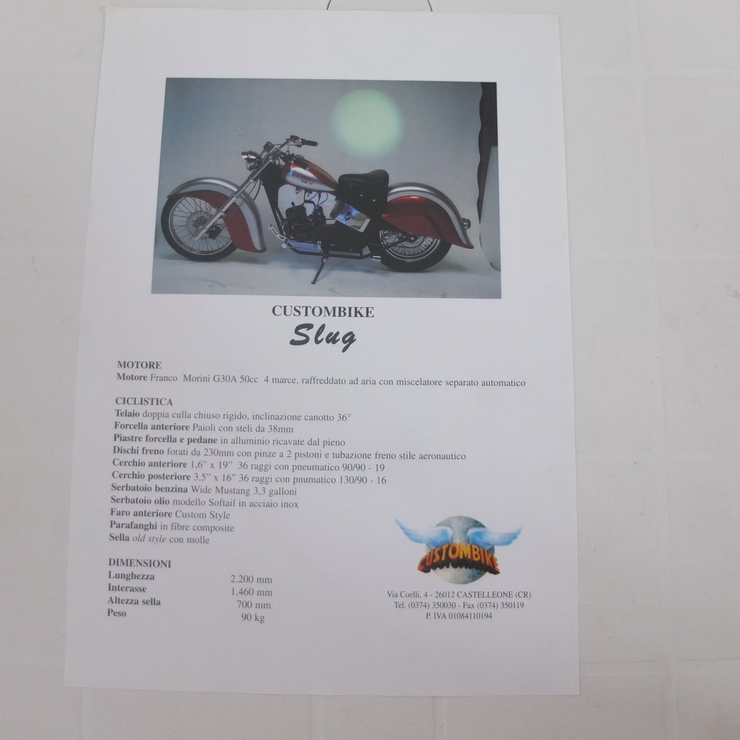 custom custombike 50 slug tipo indian chief moto opuscolo catalogo brochure depliant pubblicità