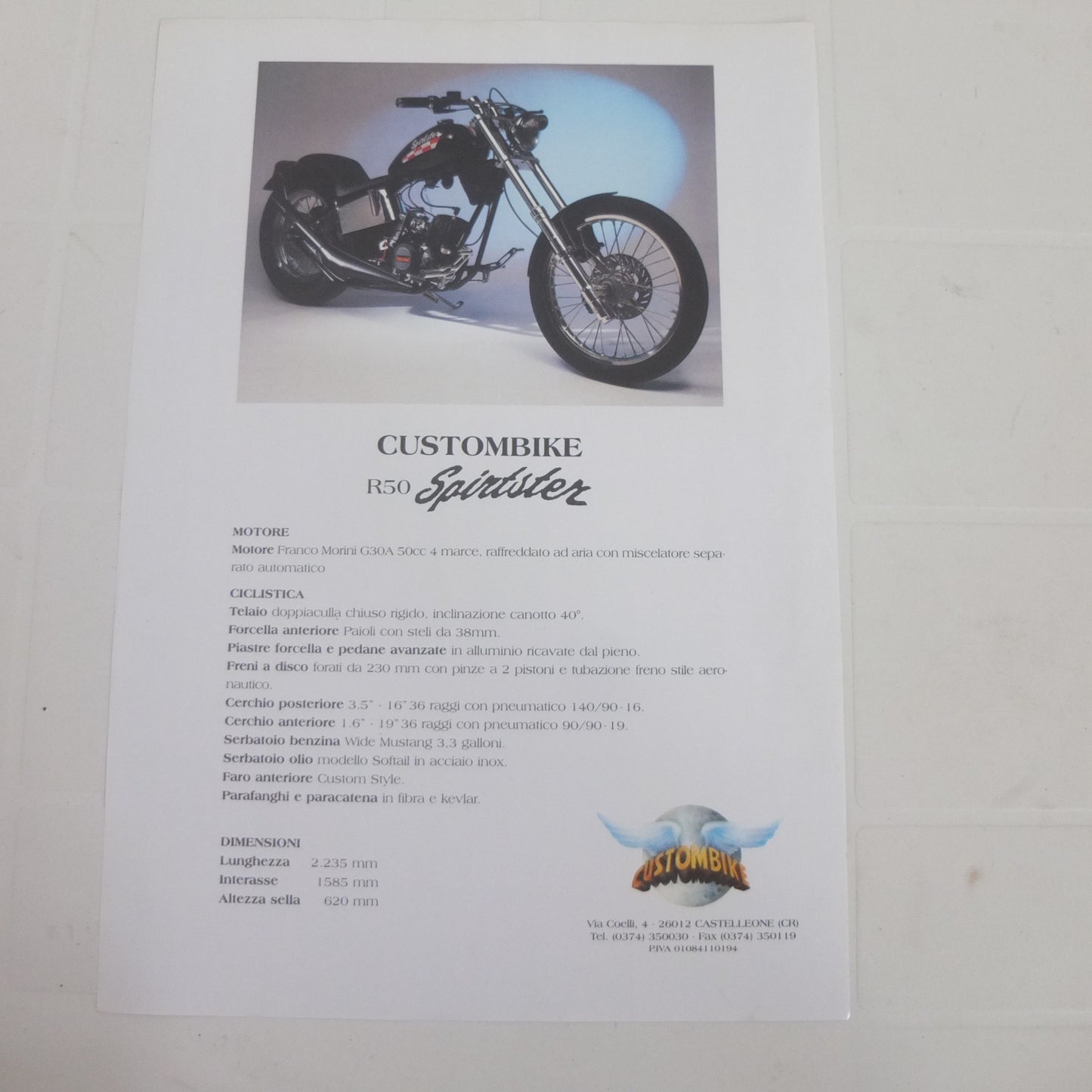 custom custombike r50 spirtster moto opuscolo catalogo brochure depliant pubblicità