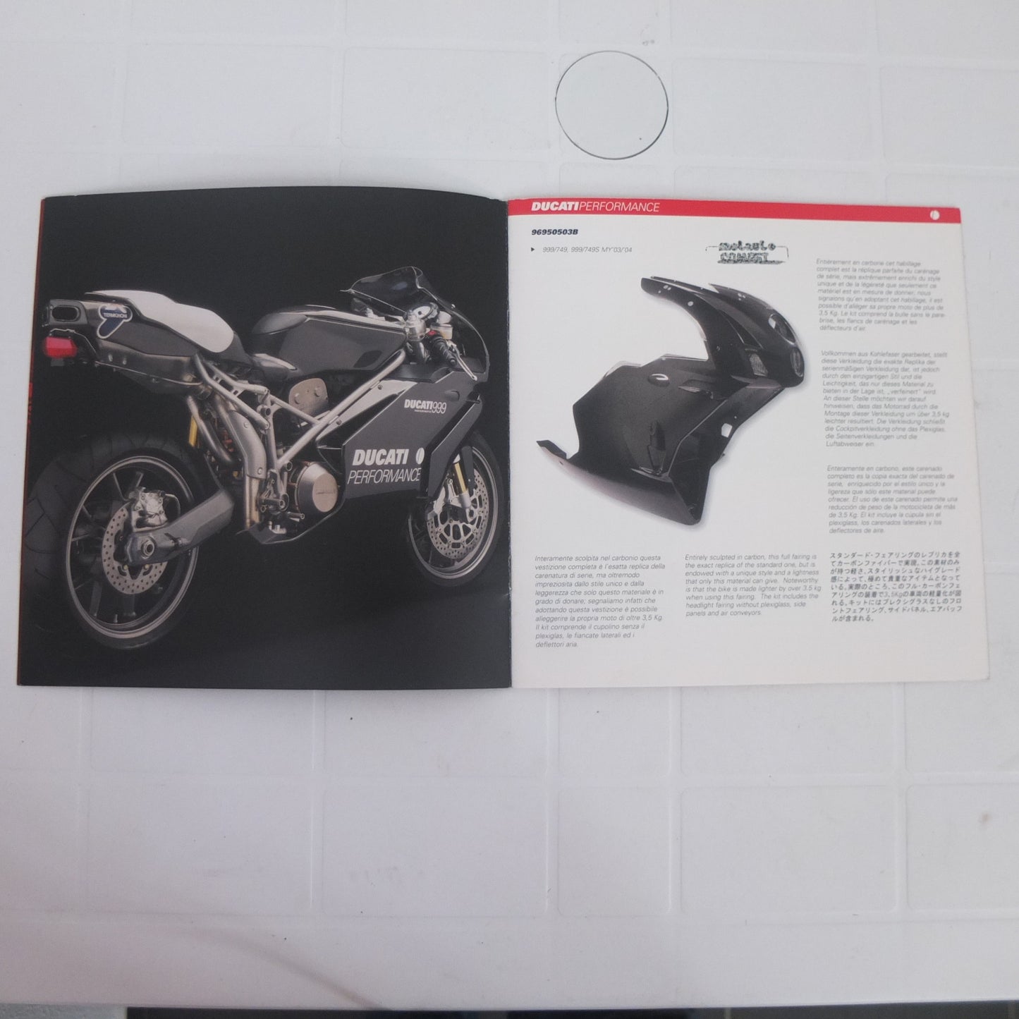 Ducati 999 749 design accessori parti speciali moto opuscolo catalogo brochure depliant pubblicità