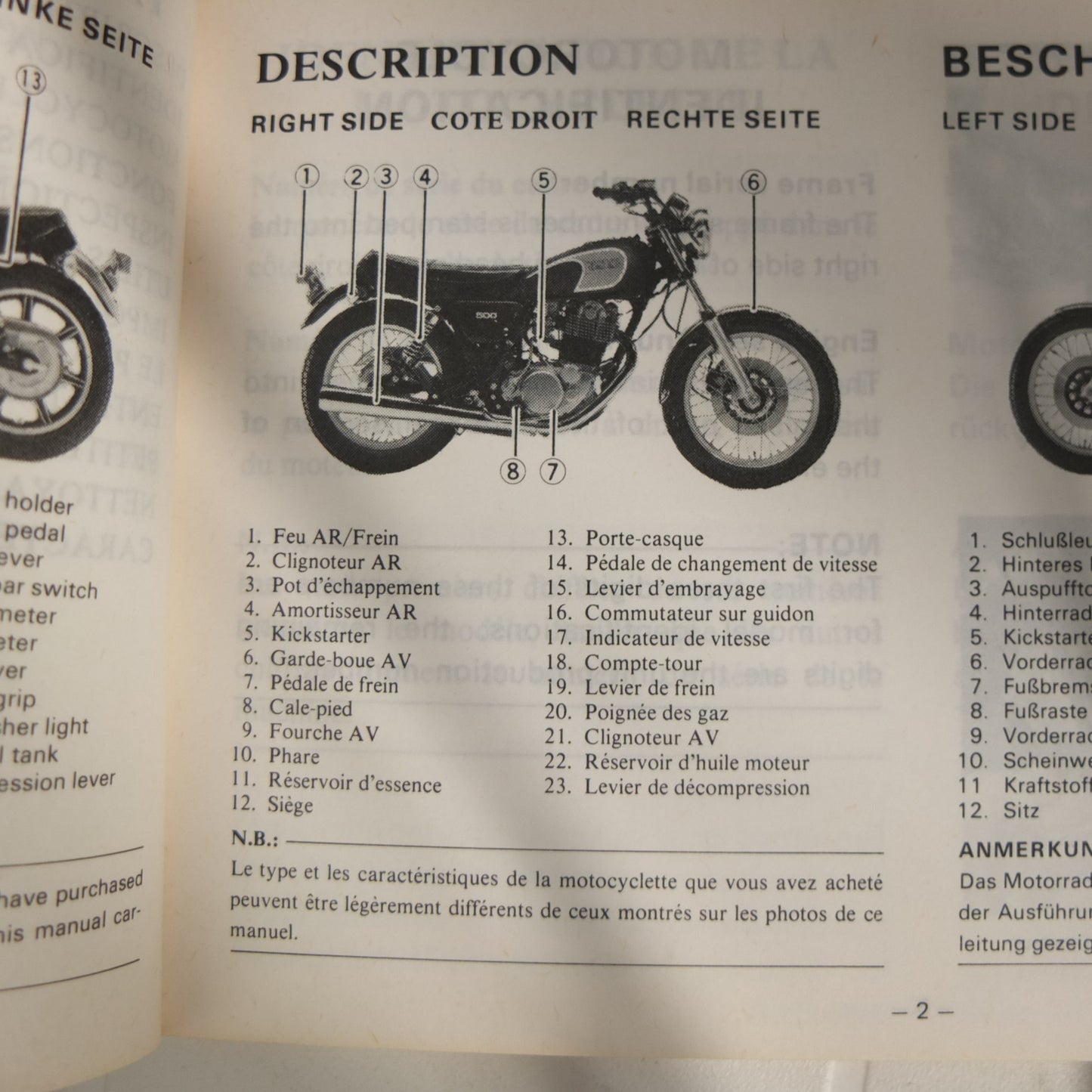 Yamaha sr 500 1981 moto owners manual manuel du proprietarie Betriebsanleitung uso manutenzione