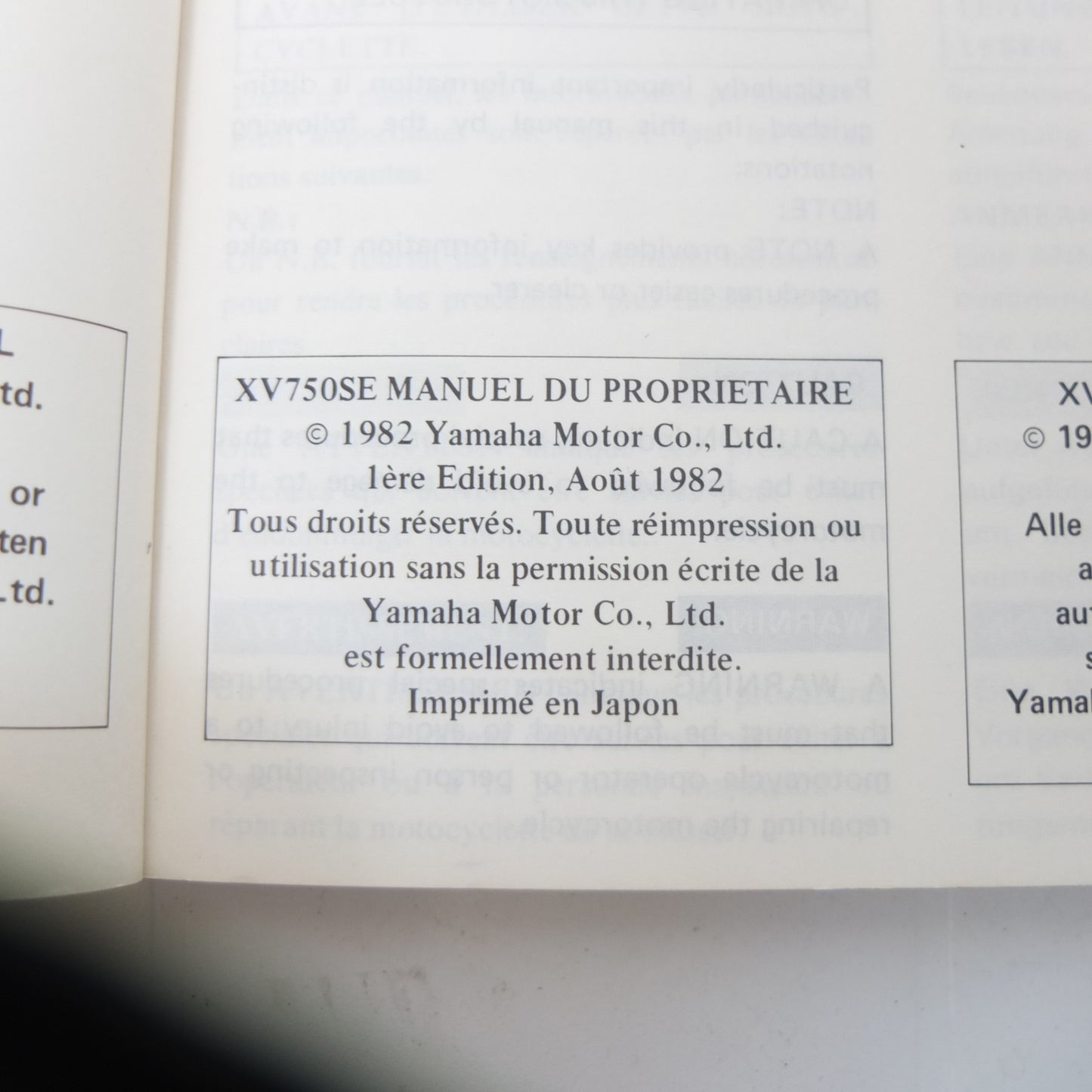 Yamaha xv 750 se 5g5 owners manual manuel du proprietarie Betriebsanleitung uso manutenzione