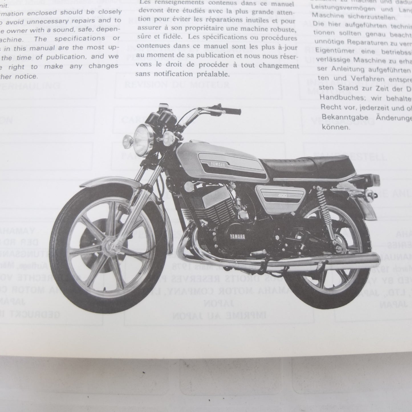 Yamaha rd serie ds7 r5f rd 250 rd 350 400 service manual manuel d'atelier wartungsanleitung