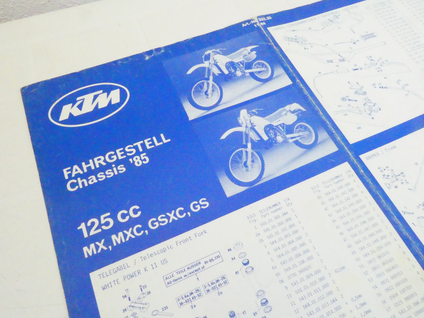 Per Ktm 125 mx mxc gs gsxc 1985 moto poster parti ricambio spare part ciclistica enduro cross telaio