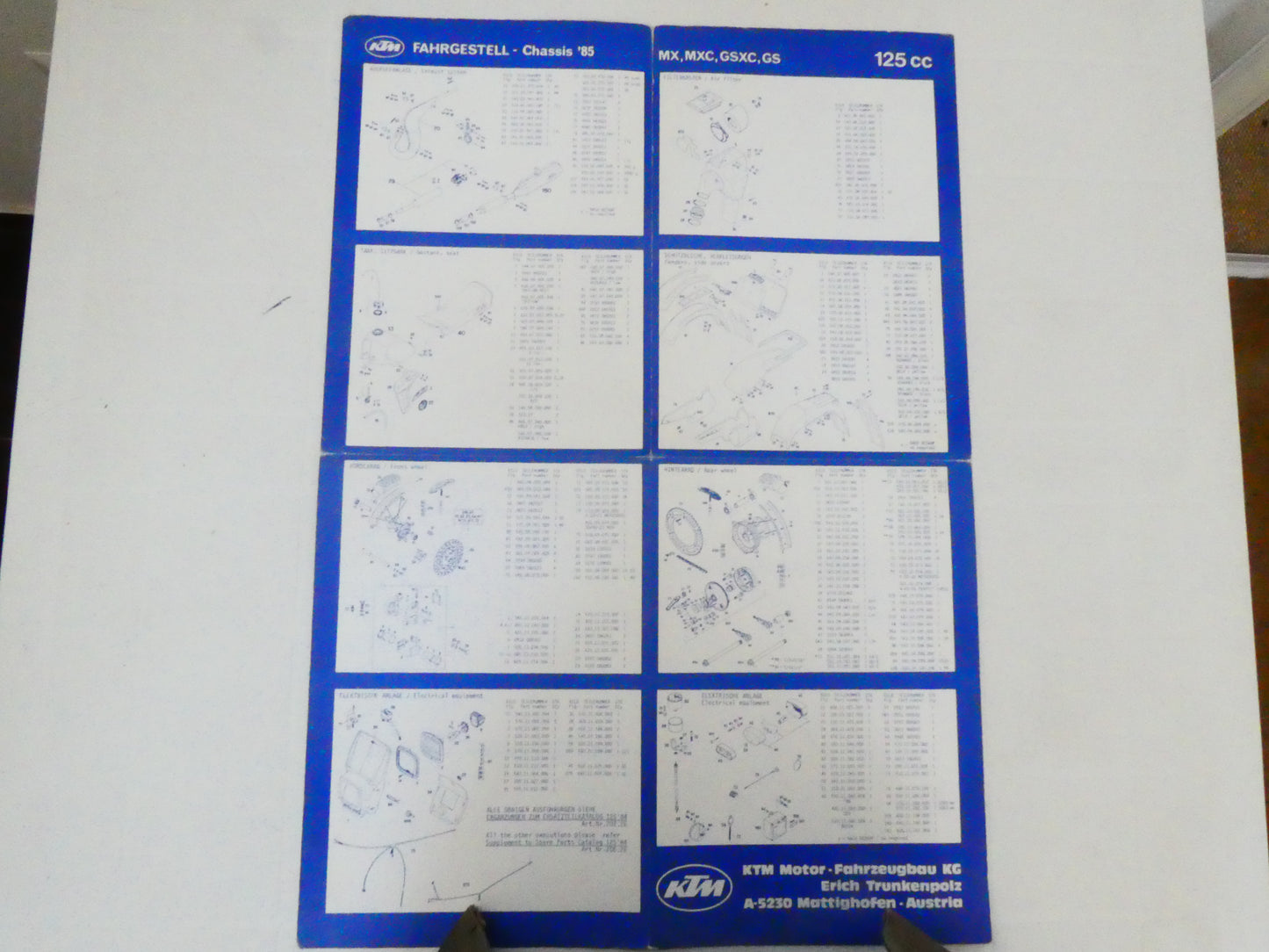Per Ktm 125 mx mxc gs gsxc 1985 moto poster parti ricambio spare part ciclistica enduro cross telaio