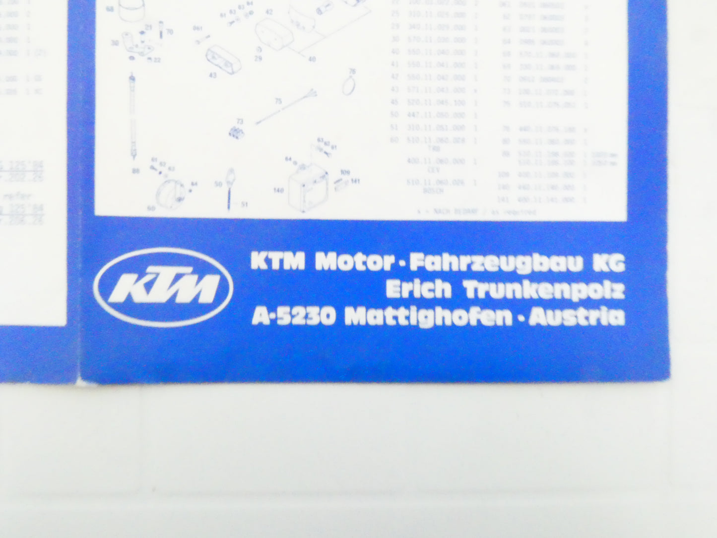 Per Ktm 125 mx mxc gs gsxc 1985 moto poster parti ricambio spare part ciclistica enduro cross telaio