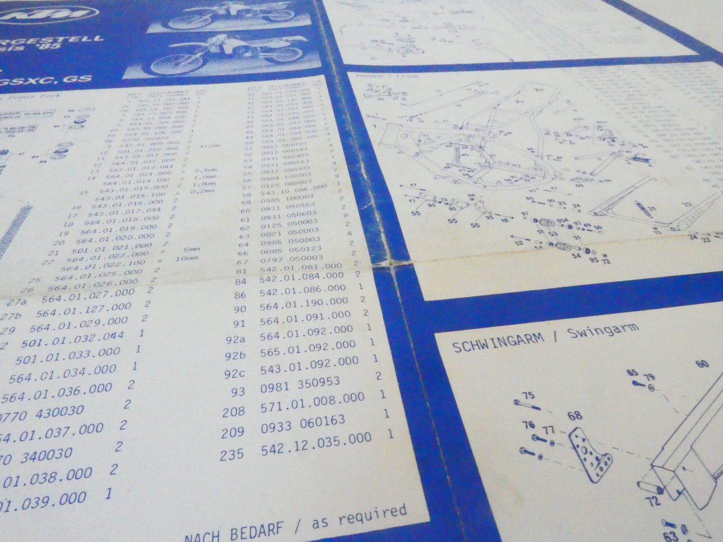 Per Ktm 125 mx mxc gs gsxc 1985 moto poster parti ricambio spare part ciclistica enduro cross telaio