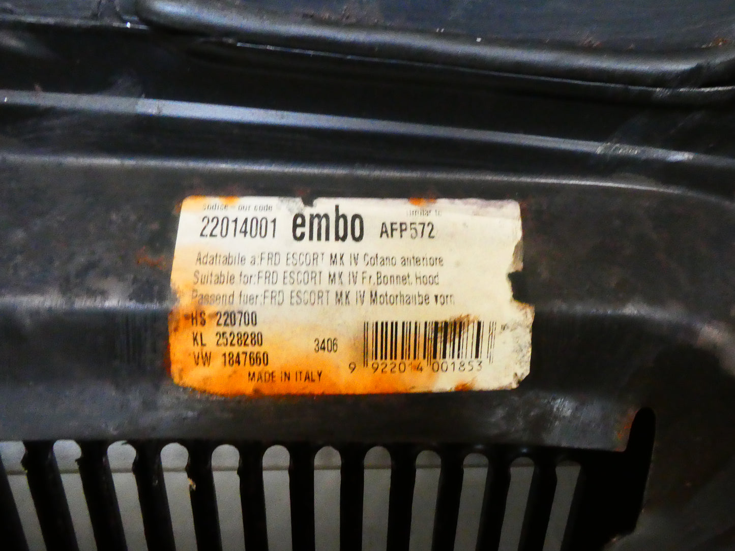 per auto ford escort mk4 gaf awf abtf 1983 1990 cofano motore car hood capot haube embo 1661821