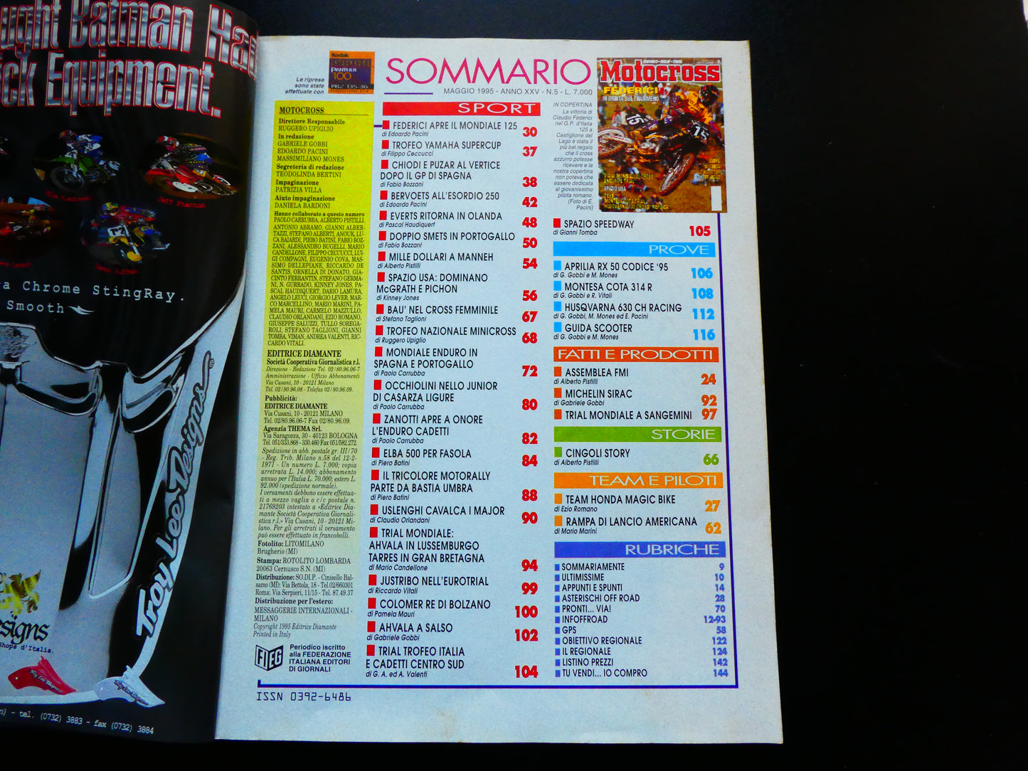motocross rivista maggio 1995 ufo scooter aprilia rx50 husquarna 630 montesa cota prove trial enduro