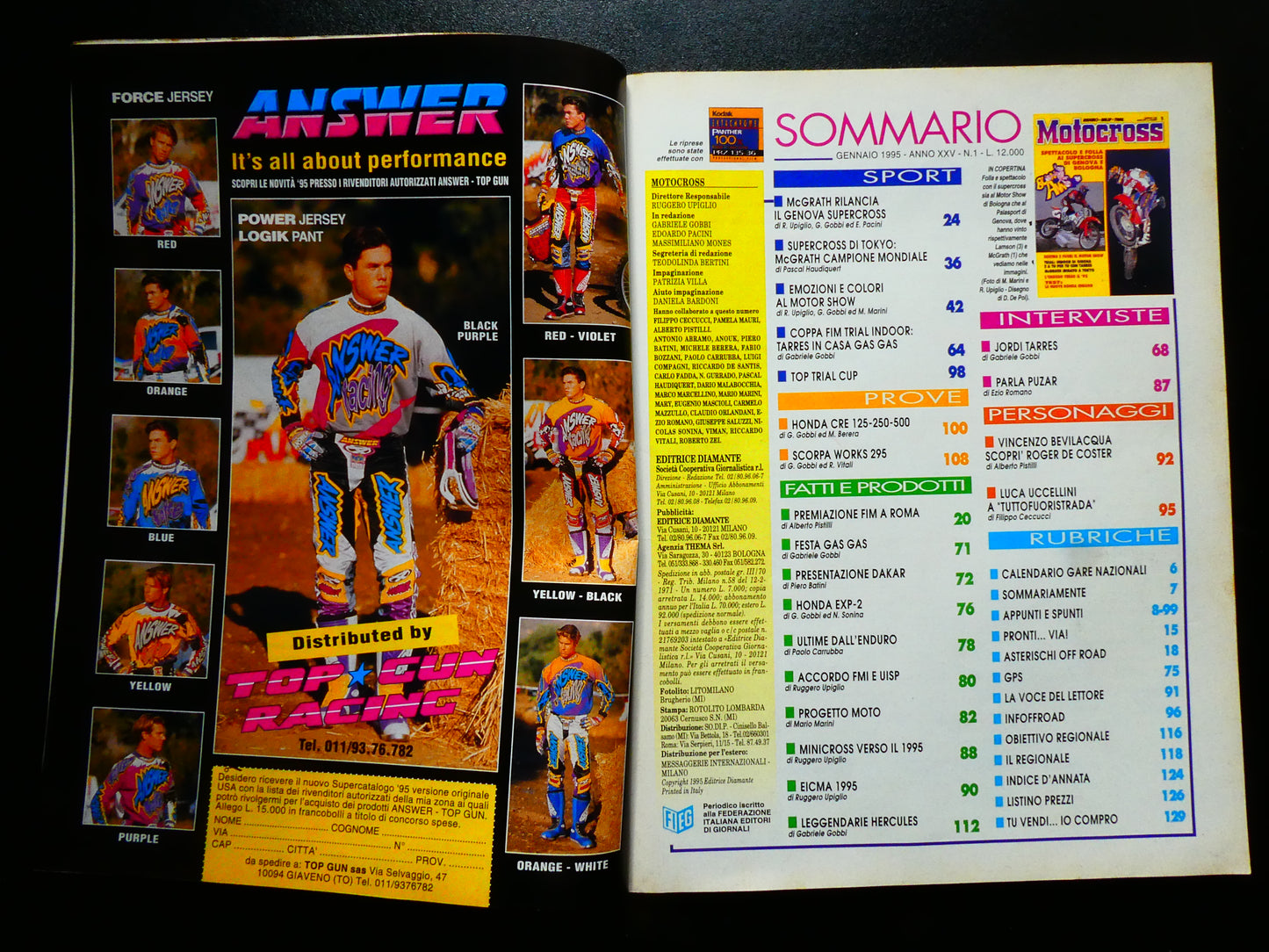 motocross rivista gennaio 1995 prova honda cre 125 250 500 scorpa works 295