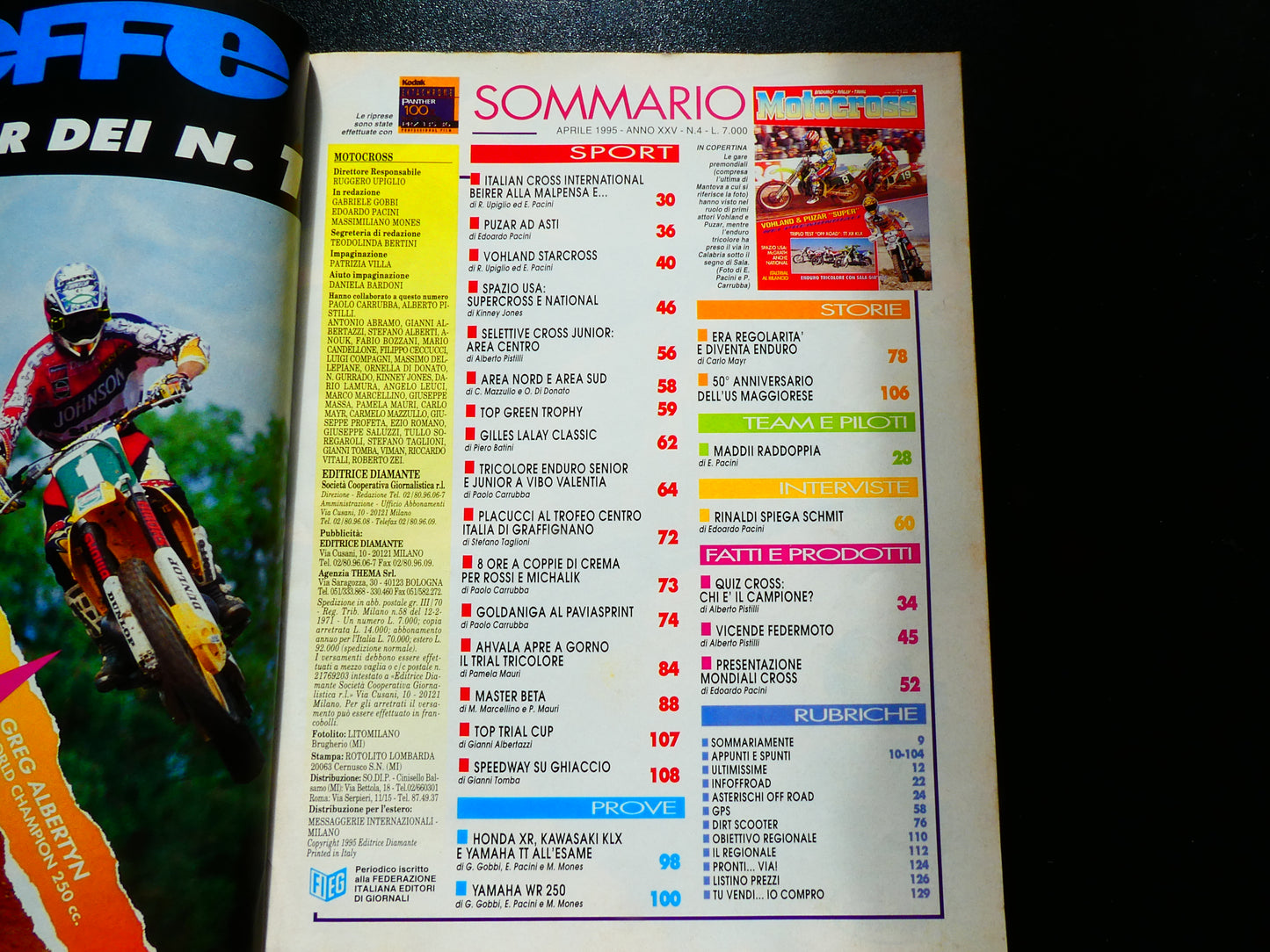 motocross rivista aprile 1995 enduro  prove honda xr600 yamaha tt600 kawasaki klx r 600
