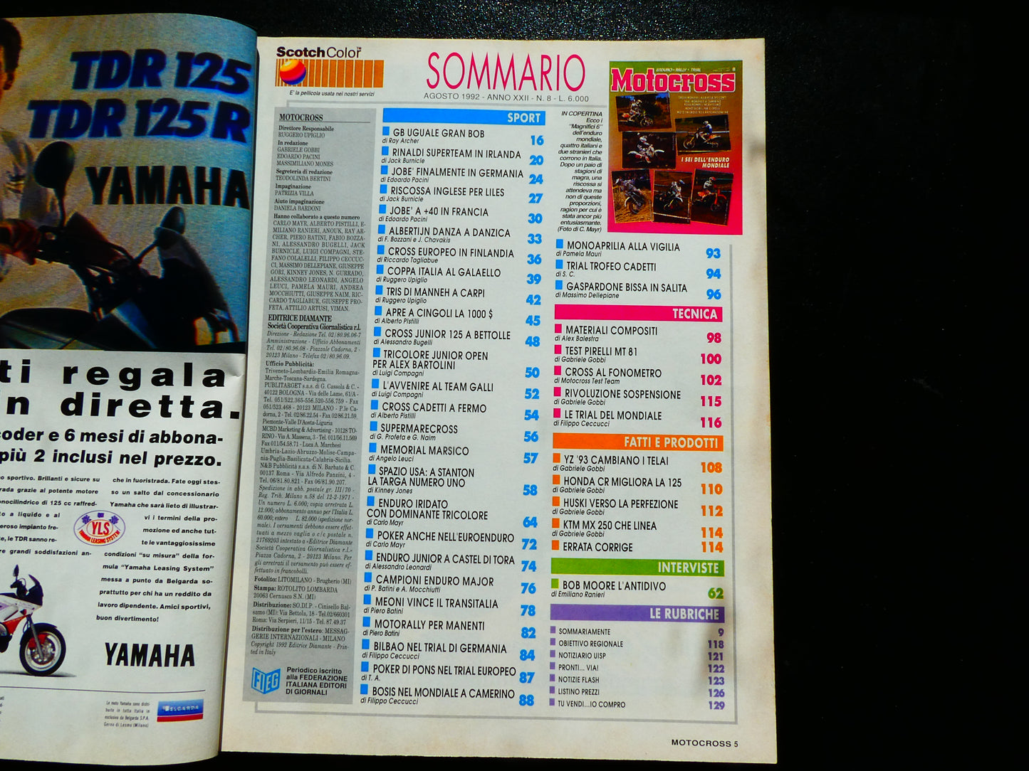 motocross rivista agosto 1992 enduro rally trial cross honda mondiale gamma husqarna