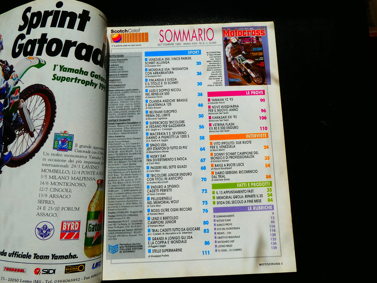 motocross rivista settembre 1992 yamaha yz 93 kawasaki kx 125 250 cross kx 80 500 husquarna