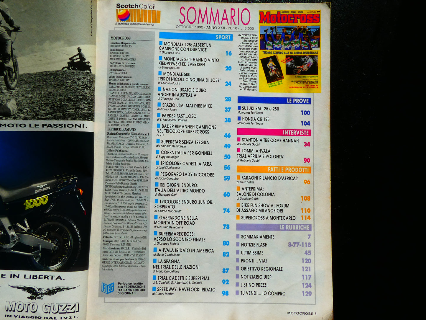 motocross rivista ottobre 1992 test prova  cross 1993 honda cr 125 suzuki rm 125 250