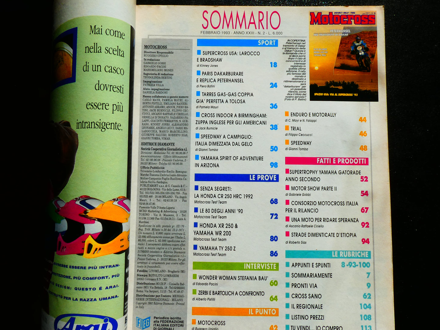 motocross rivista febbraio 1993 honda cr250 hrc moto 80 honda xr250 yamaha wr200 yamaha ty250 z