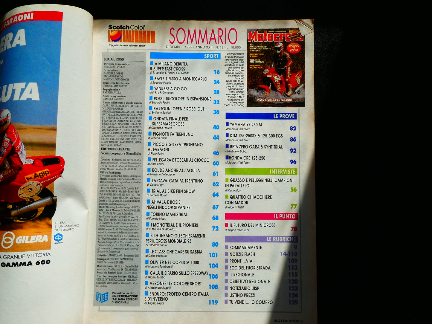 motocross rivista dicembre 1992 yamaha yz250 ktm 125 200 sx 125 300 egs beta zero gara synt trial honda cre 125 250 cre