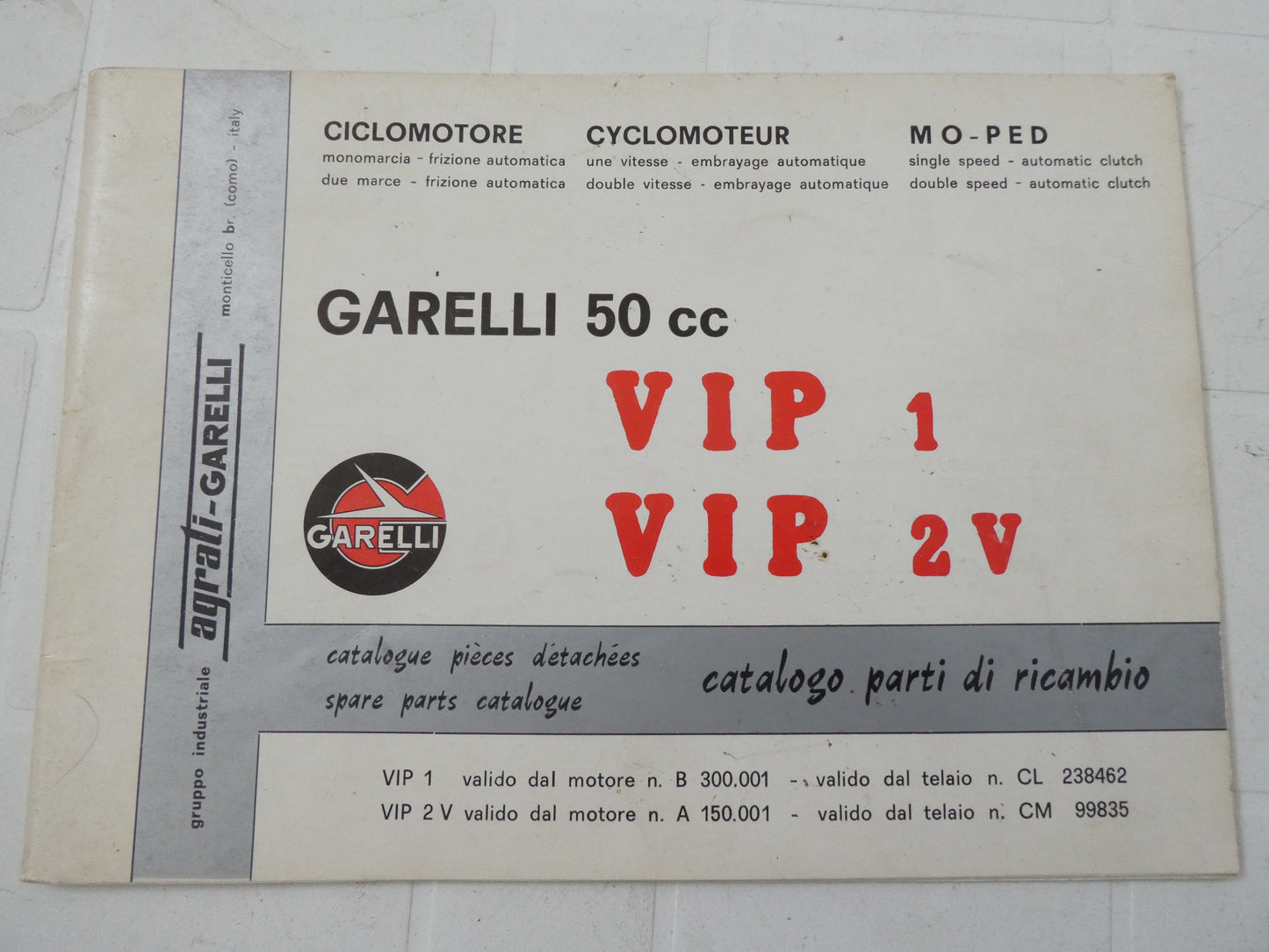 per Garelli 50 vip 1 2v moto catalogo parti ricambio spare parts catalogue moped