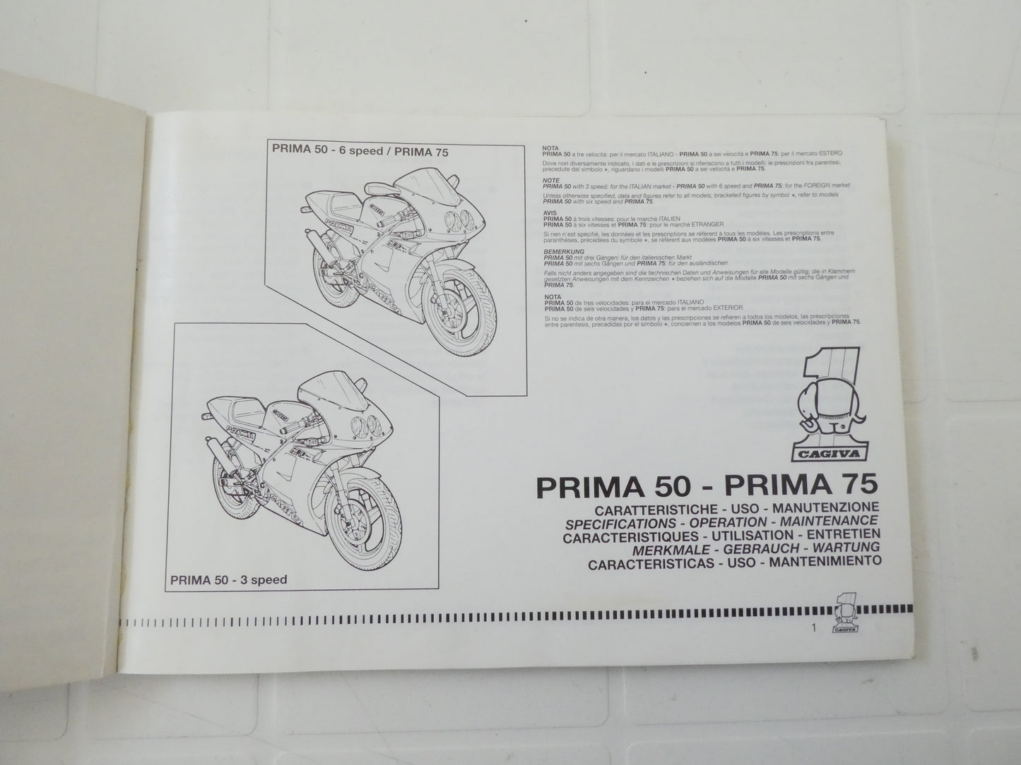 per Cagiva prima 50 75 manuale uso manutenzione moto lingue ita/ing/fra/ted/spa owner s manual
