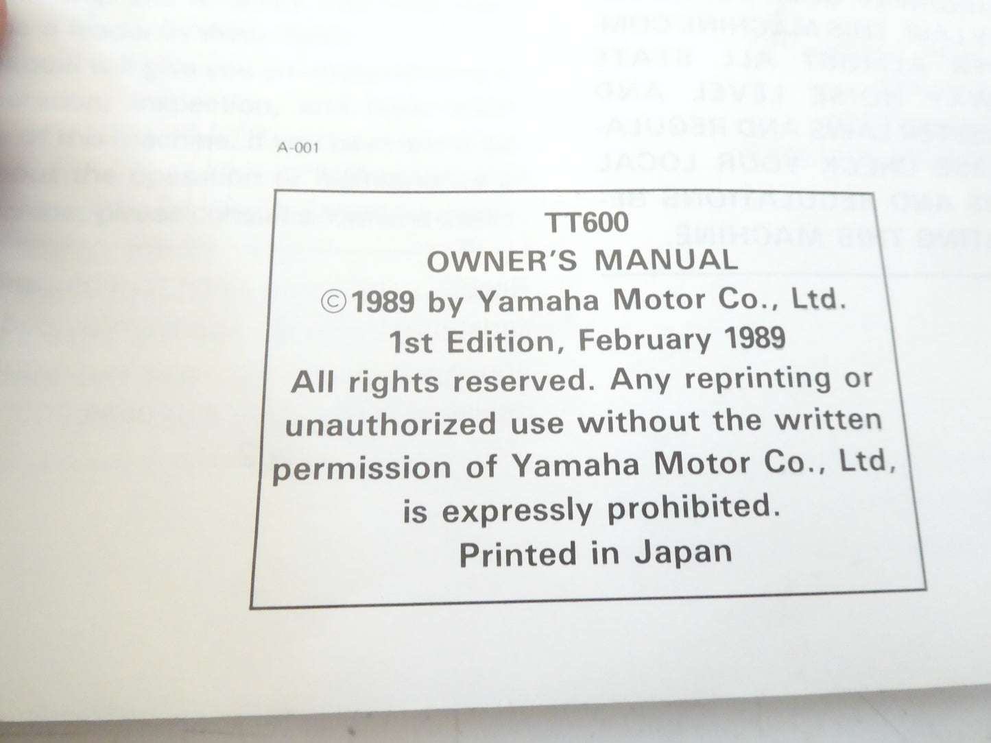 per yamaha tt 600 3sw 1989 owners manual manuale uso manutenzione moto manual