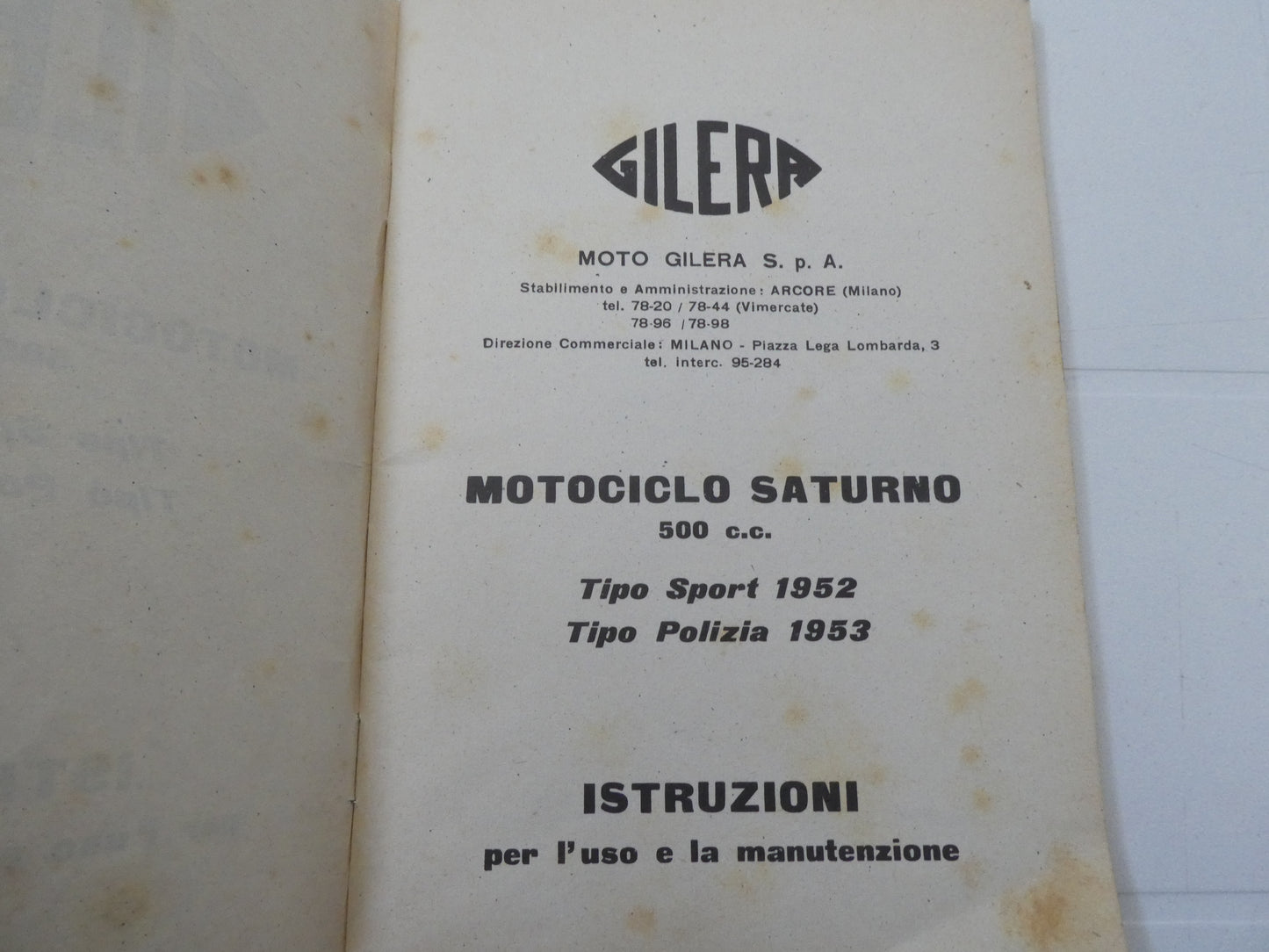 Per Gilera saturno 500 sport polizia  libretto manuale uso manutenzione moto lingua italiano
