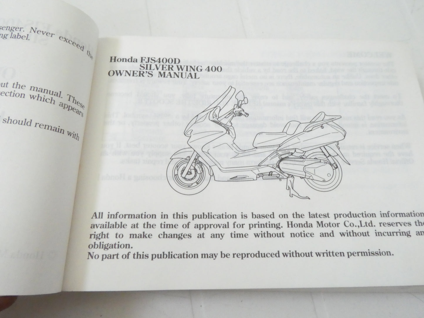 Per Honda silver wing 400 fjs d owners manual manuale uso manutenzione scooter