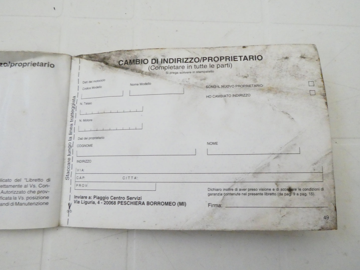 Per Piaggio 50 125 150 vespa px scooter ciclomotori libretto garanzia usato