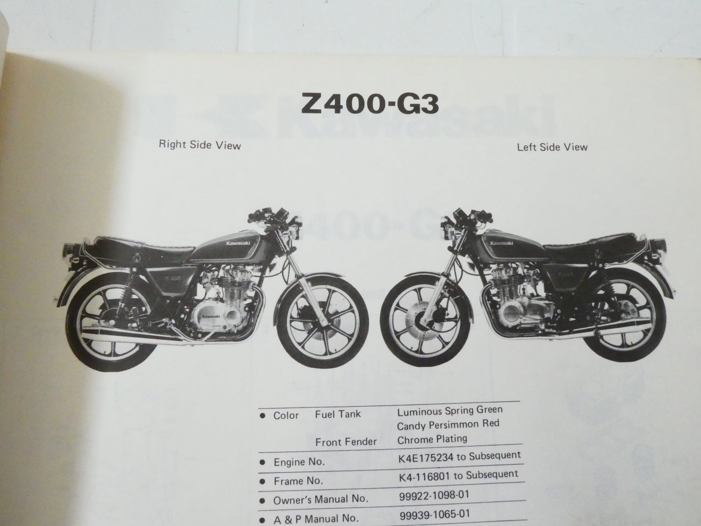 Per Kawasaki z 400 G3 catalogo codici parti ricambio motorcycle parts catalog moto
