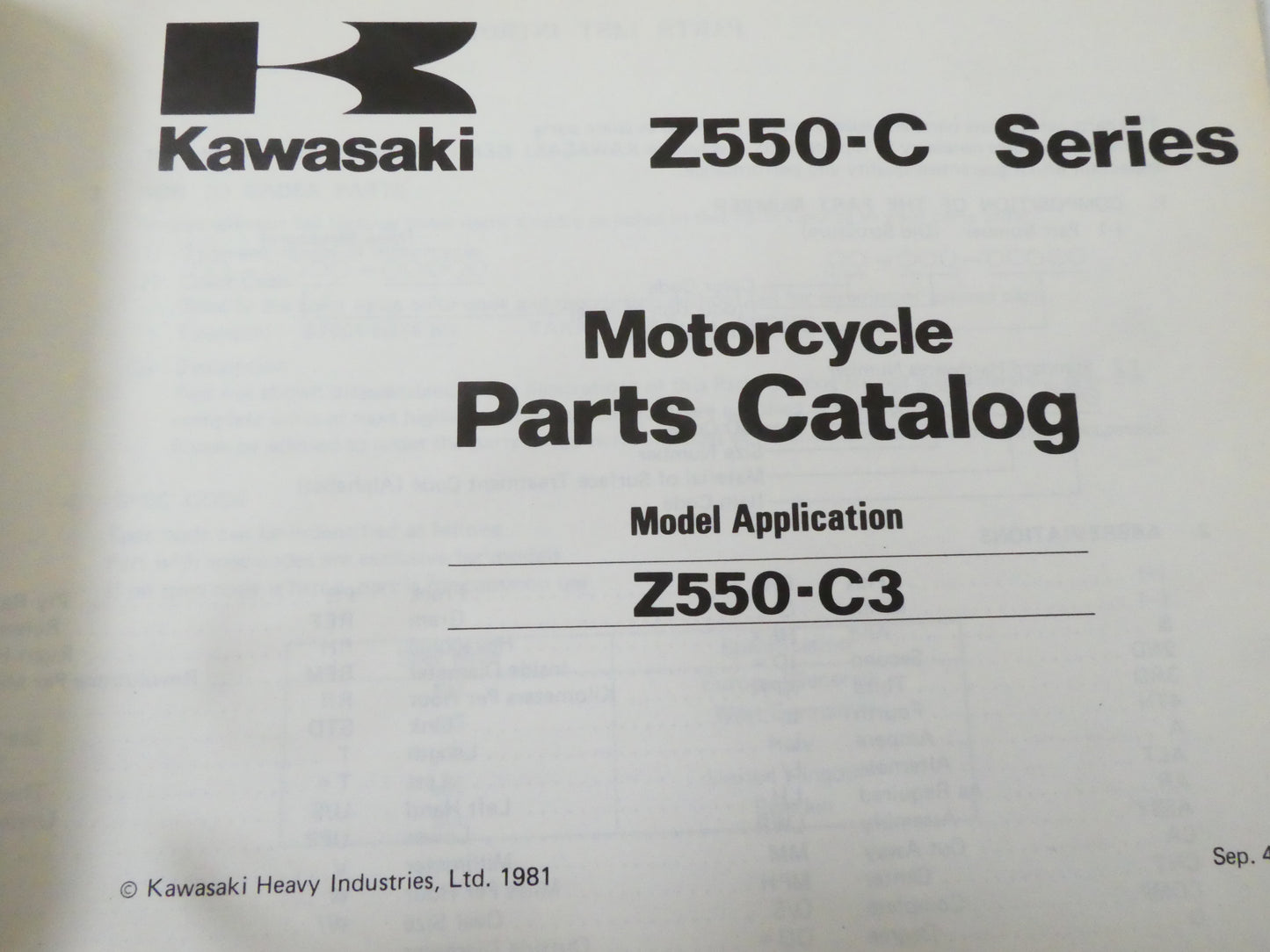Per Kawasaki z 550 c3 ltd  catalogo codici parti ricambio motorcycle parts catalog moto