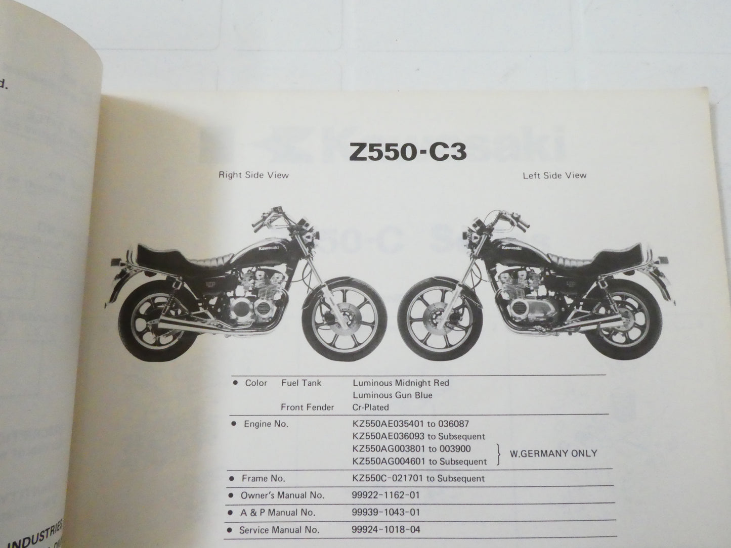Per Kawasaki z 550 c3 ltd  catalogo codici parti ricambio motorcycle parts catalog moto