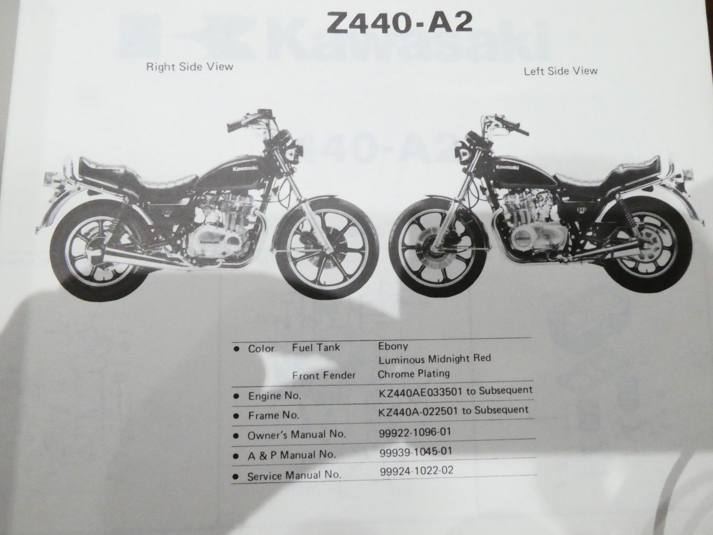Per Kawasaki z 440 A2 catalogo codici parti ricambio motorcycle parts catalog moto catalogue
