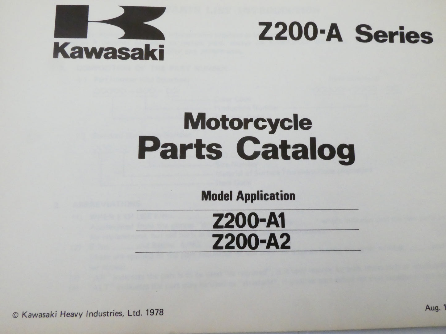Per Kawasaki Z 200 A1 A2 catalogo codici parti ricambio motorcycle parts catalog moto catalogue