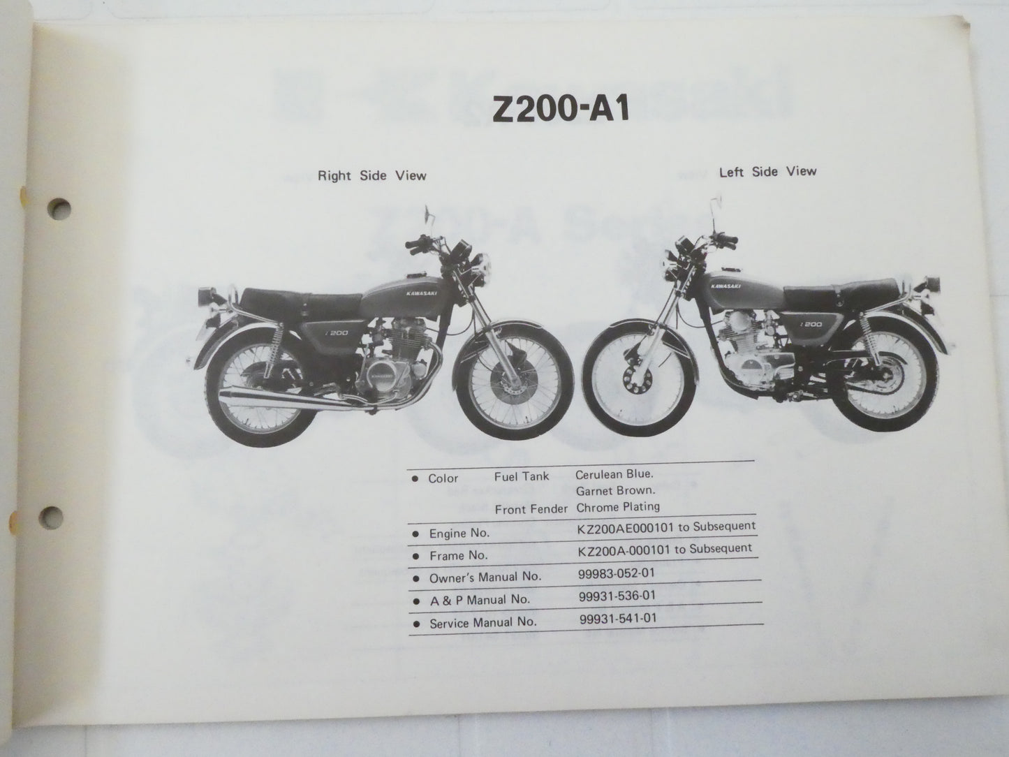 Per Kawasaki Z 200 A1 A2 catalogo codici parti ricambio motorcycle parts catalog moto catalogue