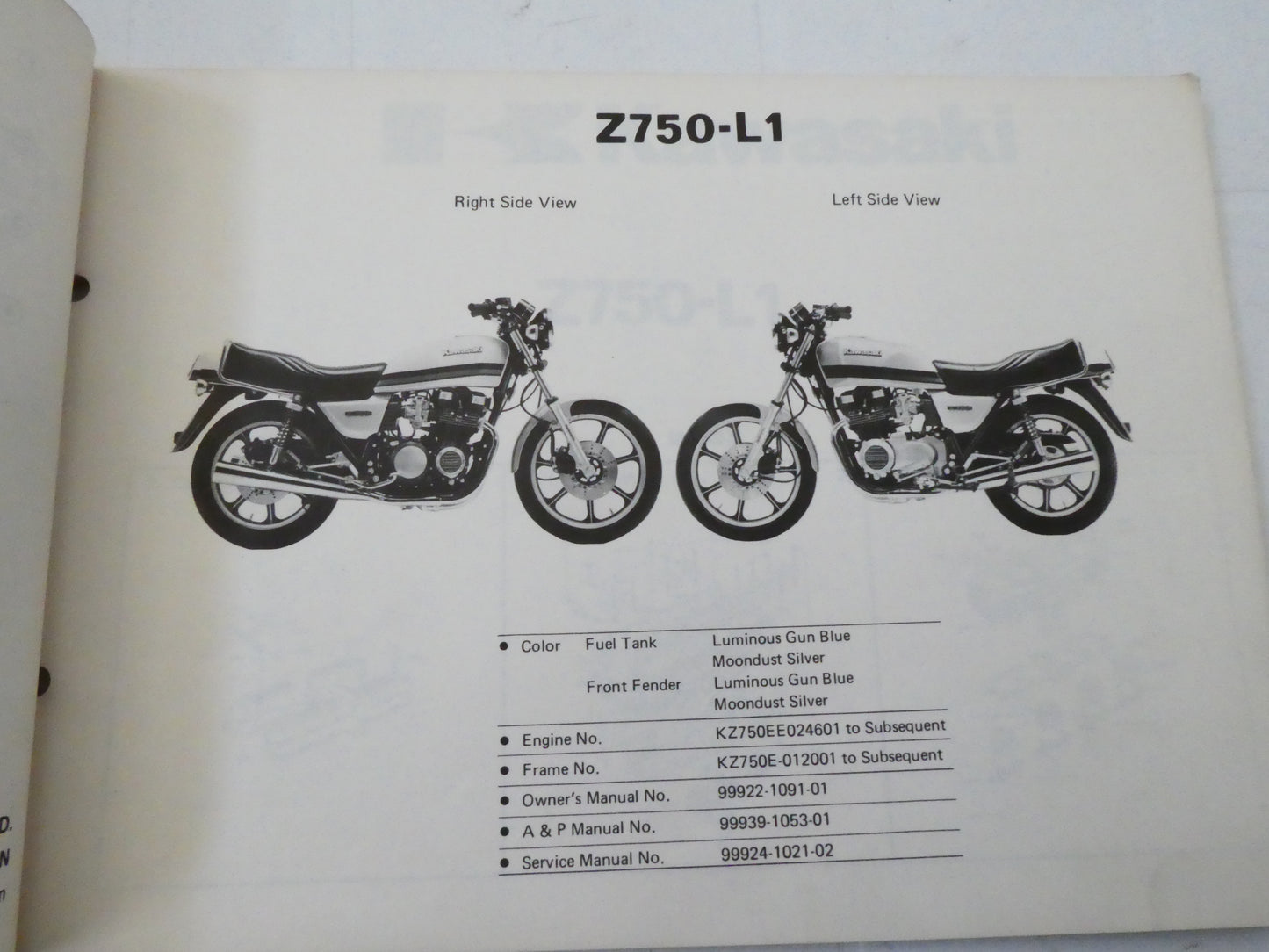 Per Kawasaki Z 750 l L1  catalogo parti ricambio moto motorcycle parts catalogue