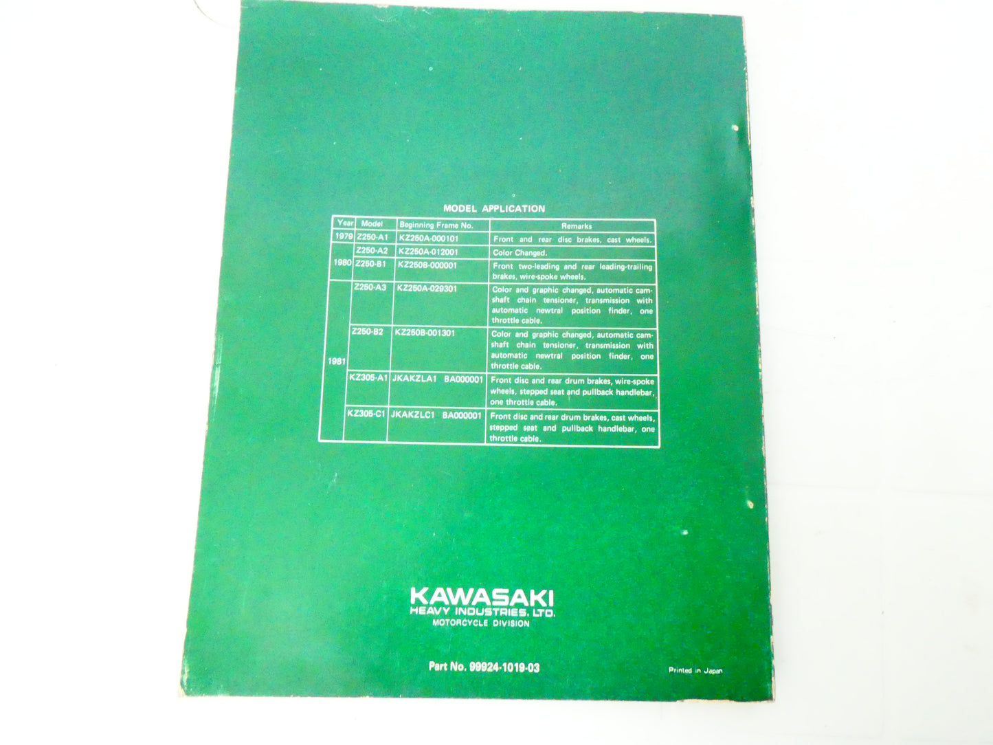 Per kawasaki Z 250 KZ CSR manuale officina moto manual workshop service motorcycle