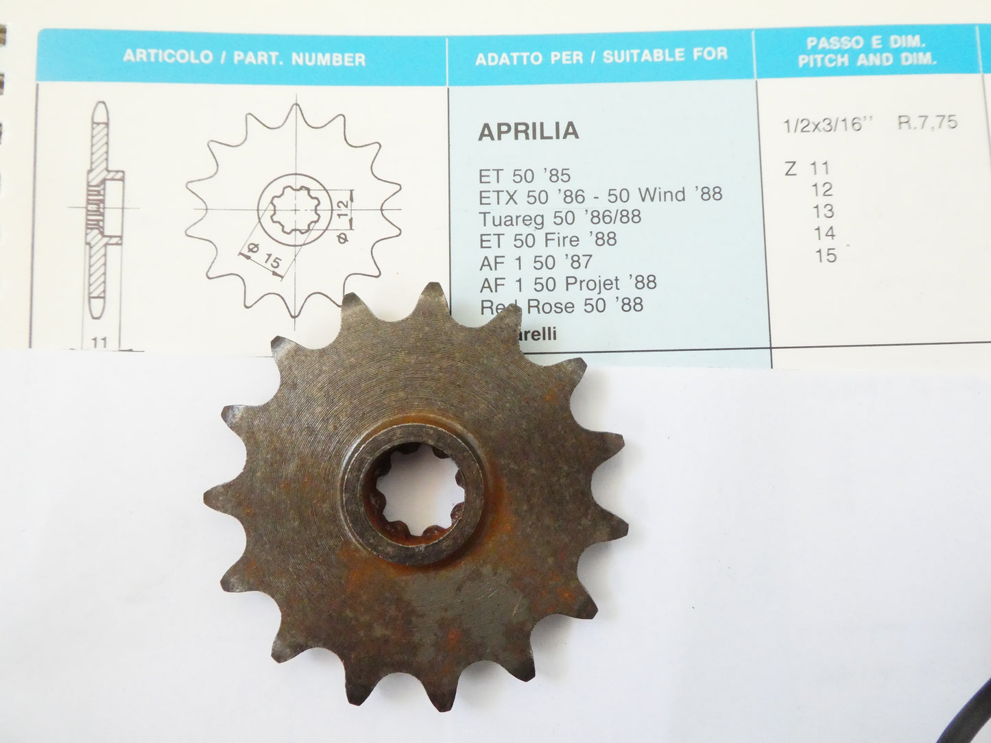 per moto aprilia af1 50 1987  pignone catena sprocket chain z 15 passo 428