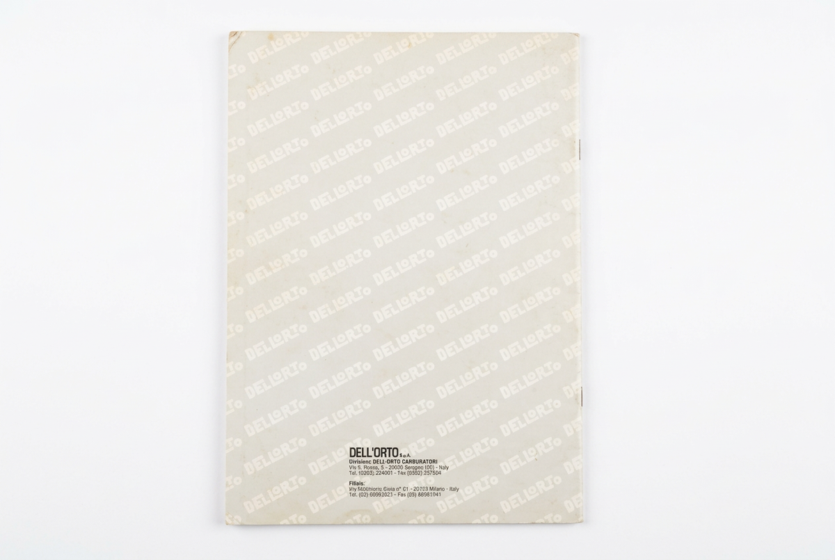 Quarta di copertina del manuale Dell'Orto Manuale Regolazioni Standard 4 con i dati Dell'Orto S.p.A.
