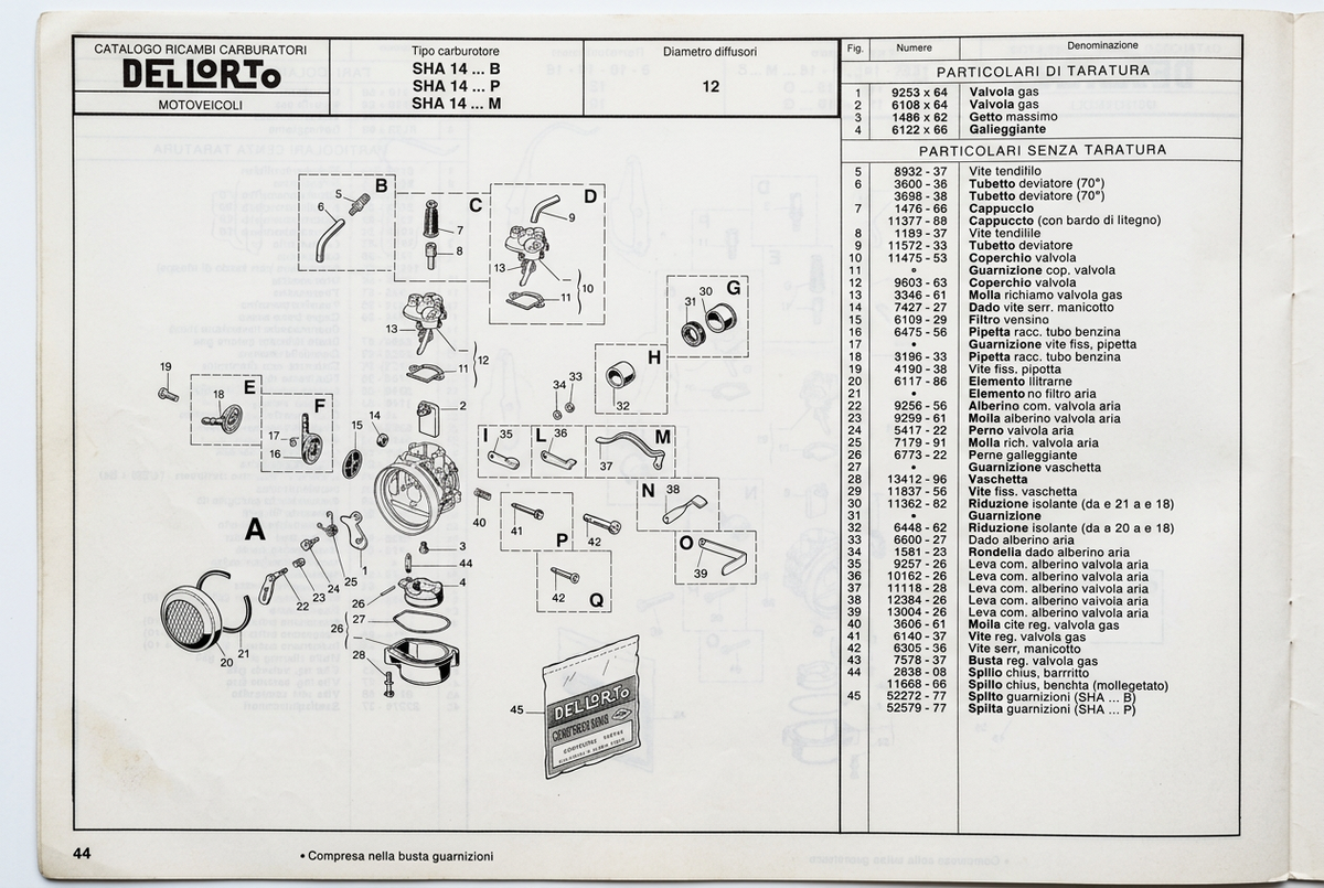 Pagina 44 del catalogo ricambi Dell'Orto