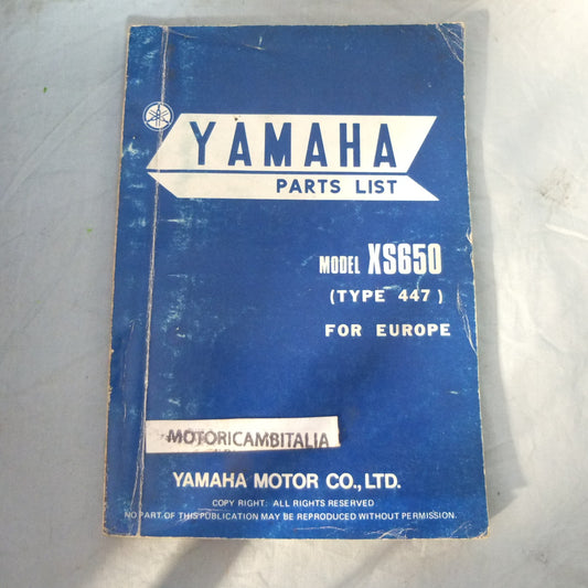 Per Yamaha xs 650 type 447 part list book manual manuale catalogo ricambi 1975 moto